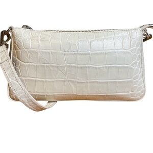 Lancaster Paris Vintage White Croc Embossed Shoulder to Clutch Leather Bag